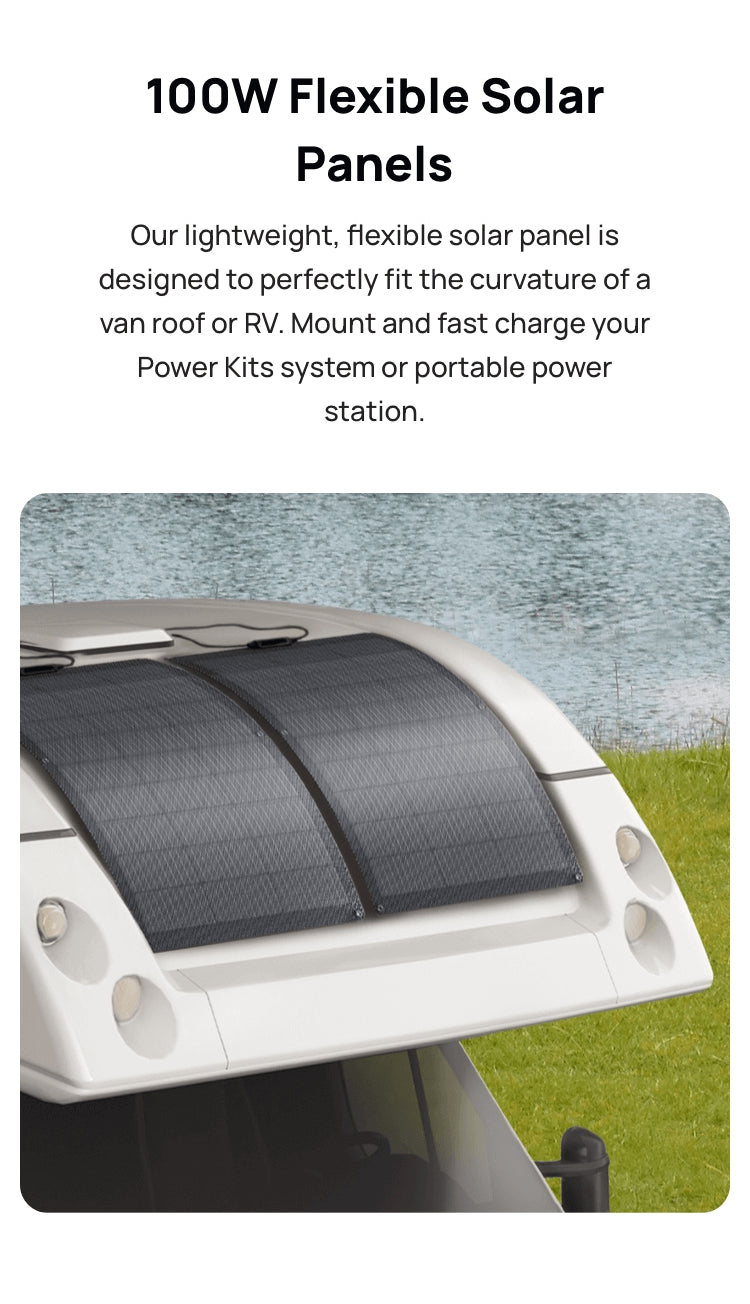 EcoFlow 100W Flexible Solar Panel- 2 panels curved over top of RV