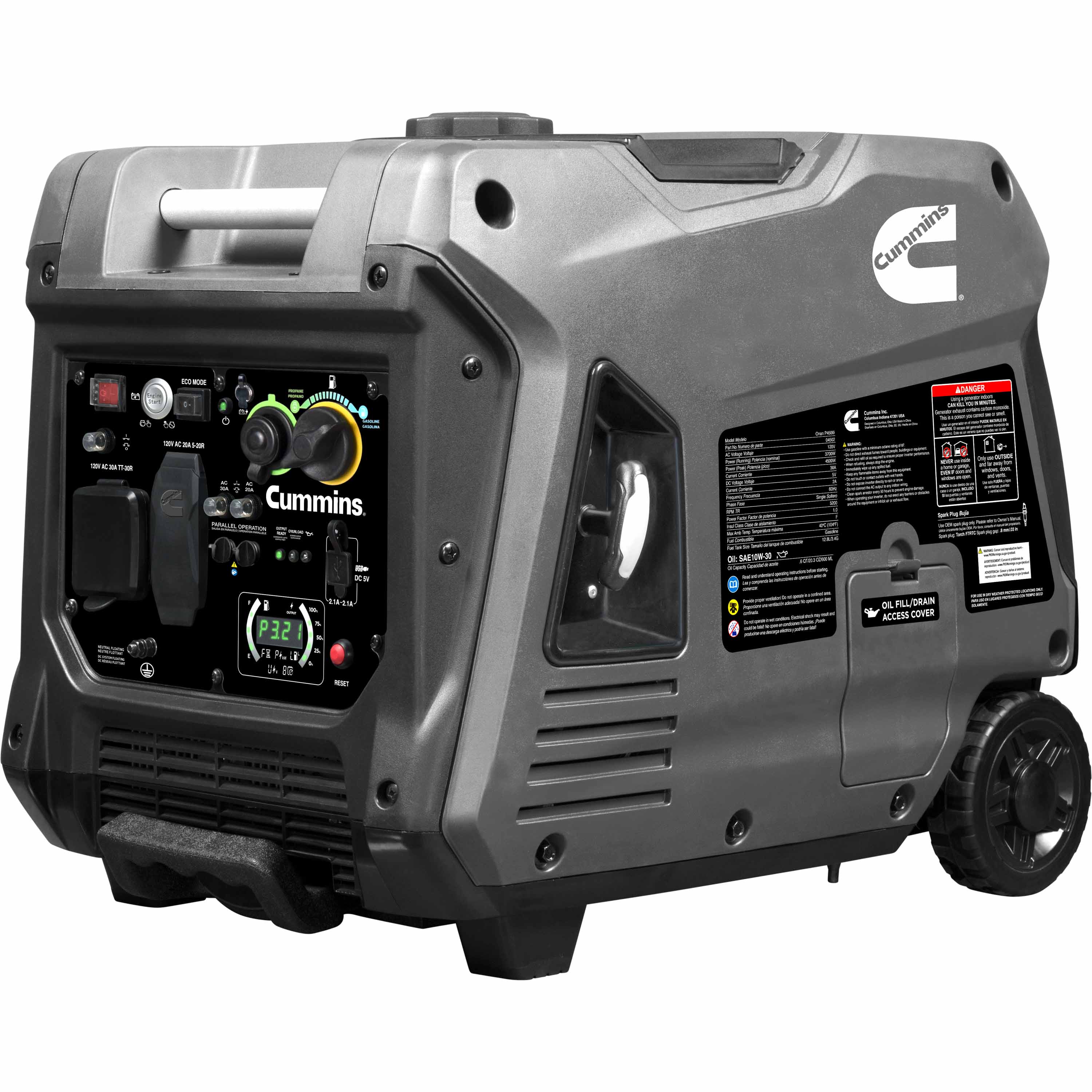 Cummins Onan P4500iDF Dual-Fuel Inverter Generator - A068H732- rear angle view