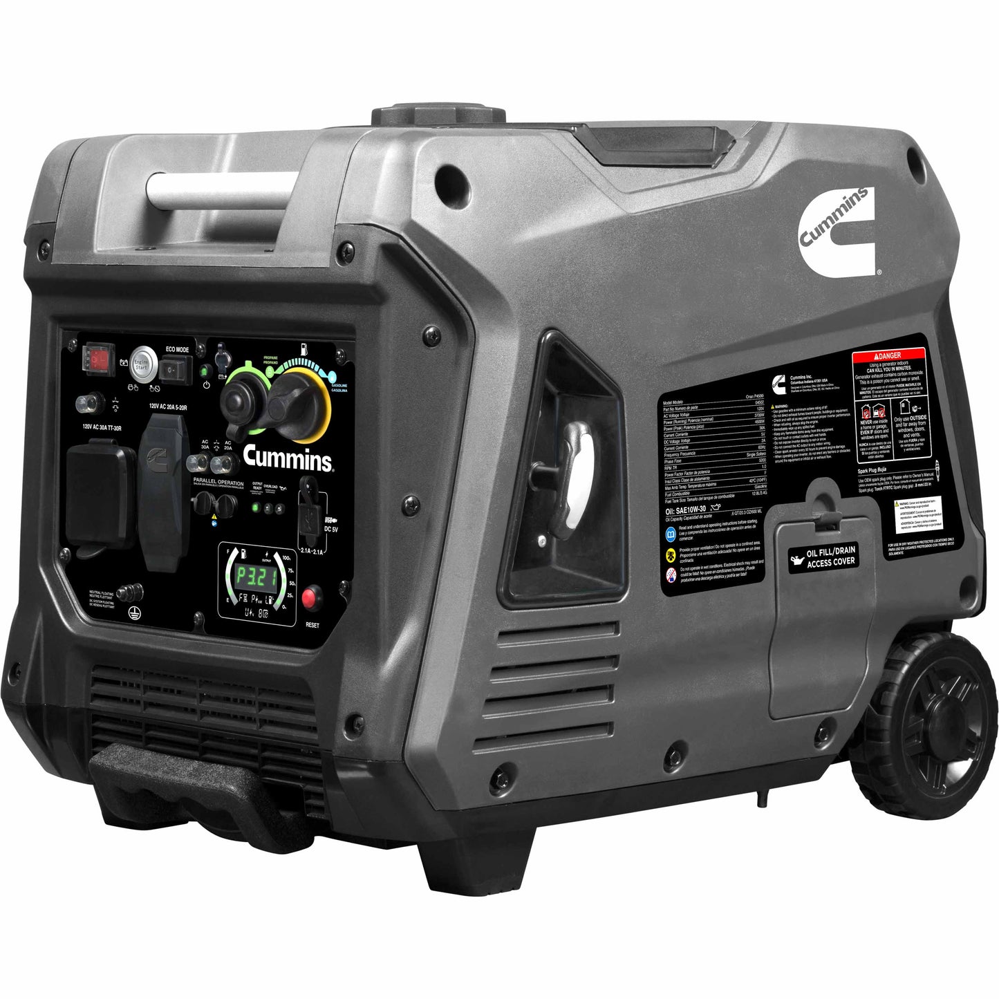 Cummins Onan P4500iDF Dual-Fuel Inverter Generator - A068H732- rear angle view